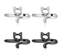 4 PCS Crochet Adjustable Tension Rings for Knitting, Finger Yarn Ring with Cat Pattern - Thimble Accessories for Women's Dresses, Skirts, Sweaters - Handmade Art (2 Color)