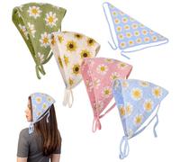 4 Pcs Crochet Bandanas Headbands Hair,Cute Flowers Hair Bandanas for Women Girls,Headband Hairbands Pink Knitted Headscarf Accessories for Stylish Decor Floral Hair(Pink,Green,Blue,Yellow)