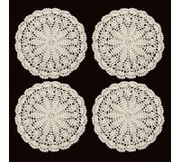 4 Pcs Crochet Doilies for Tables, 10 Inch Vintage Doilies for Furniture Round Cotton Placemats Knitted Tablecloth Corrugated Edge Place Mats for Kitchen Dining Room Wedding Decor (Beige)