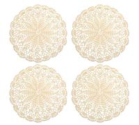 4 PCS Crochet Lace Doilies 10 Inch Lace Table Mat Crochet Round Handmade Laces Placemats Knitted Tablecloth Corrugated Edge Tables Vintage Doily for Kitchen Dining Room Wedding Party Decor Beige