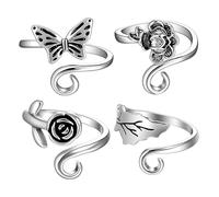 4 Pcs Crochet Rings for Fingers, Silver Adjustable Crochet Tension Ring Metal Yarn Guide for Easy Crocheting, Perfect Knitting Accessories for Crafters, Goft for Women Crocheting Lovers, 4 Style
