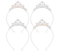 4 Pcs Crown Headband, Glittering Princess Tiaras Headband Crystal Rhinestone Tiara Hair Accessories Heart Tiara for Women Birthday Wedding Party Brides(2 Sliver & 2 Gold)