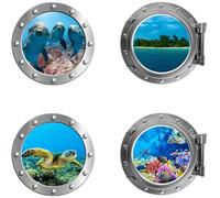 4 Pcs Cruise Door Decorations Magnetic Porthole Cruise Door Magnets Set Cruise Dolphin Turtle Under The Sea Nature Scenery Fridge Magnets Decor