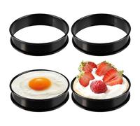 4 Pcs Crumpet Rings Non Stick Set Stainless Steel Cake Ring 9.5cm Egg Cooking Rings for Frying English Muffin Pancake Moulds for Muffins, Eggs, Pastry and Kitchen Cooking Black