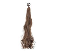 4 PCS Curly Ponytail Extension with Elastic Rubber Band, Resistant Synthetic Wavy Hairpiece for Women Wear and Go(Dark Brown)