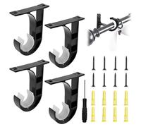4 PCS Curtain Pole Brackets, Heavy Duty Ceiling Curtain Pole Brackets with Screws & Screwdriver, Aluminum Alloy Curtain Rod Holders Hooks Curtain Rail Brackets for 23mm-28mm Wall Poles Rods (Black)