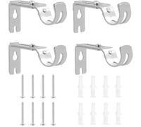 4 PCS Curtain Pole Brackets with Adjustable Length of 9 - 12cm, Metal Curtain Rod Brackets Set with Screws, Curtains Rail Bracket for Home & Office Drapes