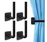 4-Pcs Curtain Tie Backs, Black Adhesive No Drill Curtain Holdbacks Hooks, Multipurpose Stick On Wall Hooks for Shower Curtains, Kitchen, and Home Organization, Damage-Free Installation