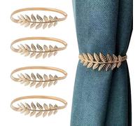 4 Pcs Curtain Tie Backs, Creative Leaf Gold Tie Backs for Curtains, Rope Adjustable Curtain Holdbacks, for Home Office Room Decor Minimalist Style (Golden Leaves)