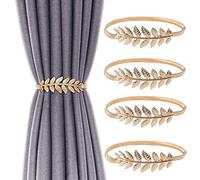 4 Pcs Curtain Tie Backs, Curtain Holdbacks Adjustable Decorative Alloy, Curtain Clips Rope, Curtain Clip Buckle,for Home, Office, Hotel Window Decorative Christmas Decorations (Golden Leaves)