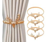 4 Pcs Curtain Tie Backs, Curtain Holdbacks, Curtain Holders Gold, Curtain Clips Rope, Adjustable Decorative Alloy Curtain Straps, for Home Hotel Office Draperies Fashion(Golden Fawn)
