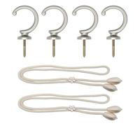 4 Pcs Curtain Tie Backs, Metal Curtain Holdbacks, Wall Mounted Holdbacks with 2 Pack Cotton Rope Tiebacks for Home Decor - Silver