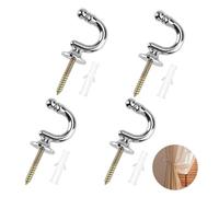4 PCS Curtain Tieback Hooks, Silver Heavy Duty Tie Back Hooks U Shaped Curtain Tieback Hooks For Curtains Clothes Screw in Keys Coat Hanger Hook Wall Mounted Chrome Decorative Drapery Curtain Hooks
