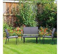 4 Pcs Curved Steel Outdoor Sofa Set w/ Loveseat 2 Chairs Glass Top Table Outsunny Dark Grey One Size