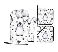 4 Pcs Cute Baby Penguins Oven Mitts and Potholders,Kitchen Oven Glove with Pot Holders,Non-Slip Gloves High Heat Resistant 500 Degree for BBQ, Grill, Baking, Cooking, Oven, Microwave