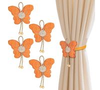 4 Pcs Cute Butterfly Curtain Holdbacks,Magnetic Curtain Tie Backs Decorative Rope for Living Room Bedroom Kitchen Bathroom Decoration (Orange)