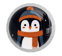 4 PCS Cute Penguin Cabinet Knobs with 2 Sizes Screws, 35mm White Round Drawer Handles Cupboards Door Knobs for Kitchen and Dresser Drawers, Bathroom Cabinet, Office