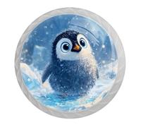 4 PCS Cute Penguin Cabinet Knobs with 2 Sizes Screws, 35mm White Round Drawer Handles Cupboards Door Knobs for Kitchen and Dresser Drawers, Office, Bathroom Cabinet
