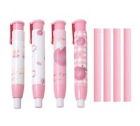 4 Pcs Cute Pink Retractable Eraser with 4 Pcs Extra Refills Cartoon Eraser Pencil Erasers for School Kids Boy Girl Women (4Pcs Peach)