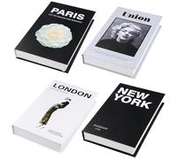 4 PCS Decorative Books for Home Décor, Fashion Fake Book Set, Decorative Faux Books, No Pages Faux Office Decor Book Simply Aesthetic, Stacked Modern Book for Home Table Bookshelf (Black and white)
