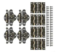 4 Pcs Decorative Hook Hasp in Zinc Alloy with 8 Pcs Hinges for Wooden Boxes Suitcases Dollhouses Wine Crates and Model Making