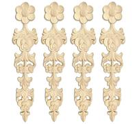 4 Pcs Decorative Wood Carved Appliques Onlays, 11 x 2.6 Inch Unpainted Solid Wooden Long Carving Decal Applique Trim for Furniture Cabinet Bed Wardrobe Closet DIY Decoration (11 * 2.6inch)