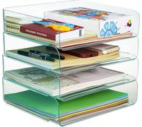 4 PCS Desk Letter Tray Set, A4 Size Clear PET Stackable Document Organizer Office Desktop File Paper Holder Book Storage Rack for Supplies,Magazine,File Documents,Receipts (Green)