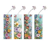 4 PCS Diamond Art Bookmarks 5D DIY Bohemian Butterfly Diamond Painting Bookmarks with Tassels Crystal Set Bookmark Making Kit Home Office School Beginner Gem Art Crafts Reading Book Lovers Gifts