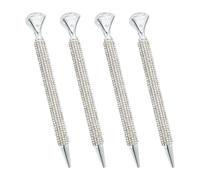 4 Pcs Diamond Crystal Ballpoint Pen Set With Bling Rhinestone - Large Metal Wedding and Bridal Shower Black Ink Pens in Silver