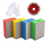 4 Pcs Diamond Polishing Pads with 1Pair Gloves and 115mm Diamond Cutting Discs for Hand Sanding Tile Concrete Glass Ceramics, Wet or Dry Diamonds Sanding Pads, Tile Tools(60#,100#,200#,400#)