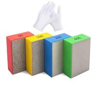 4 Pcs Diamond Polishing Pads with 1Pair Gloves for Hand Sanding Tile Concrete Glass Ceramics Marble Granite, Wet or Dry Diamond Sanding Pads, Tile Tools(60#,100#,200#,400#)