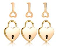4 Pcs Diary Mini Heart Lock Set, Gold Metal Heart Mini Lock, Vintage Jewelry Locker Decor, Valentine Gift, Small Love Locks for Diary Book Padlock, Jewelry Box, Storage Box, Suitcase, Handbag