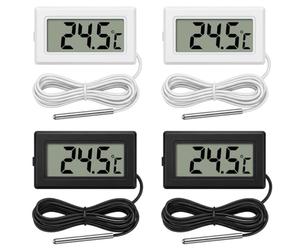 4 PCS Digital Thermometer with Temperature Probe, 1m Probe Thermometer for Fridge Freezer Water Tank Vivarium, LCD Display Temperature Monitor (Black and White)