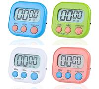 4 PCS Digital Timer, Timer Clock Kitchen Timers for Cooking Minute Seconds Count Up Countdown for Kids Cooking Kitchen Gym Study Teeth ClassroomCleaning Kids Children (Blue/Green/Pink/White).