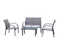 Outsunny 4pc Patio Furniture Set w/ Glass Top Coffee Table and Chairs, Grey