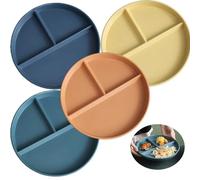 4 Pcs Divided Dinner Plates - Plastic Plates, Picnic Set, Plate Set for Portion Control - Reusable and Unbreakable Plastic Plates for Kids and Adults - Ideal for Camping and Picnics