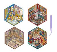 4 Pcs DIY 3D House Stickers, Funny Sticker Scene, DIY Stickers Scene Make Your Duckling Paradise, Little Monster Record Store, Magic Bookstore, Toy Store Fun Stickers for Adult Kids Sticker Therapy
