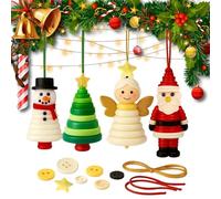 4 PCS DIY Button Christmas Ornament Kit,Christmas Baubles Craft Supplies with Coloured Buttons for Crafting,Includes Button Christmas Tree,Snowman,Angel for Holiday,Cute Buttons Ornament