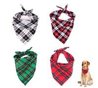 4 Pcs Dog Bandana Plaid Bibs Scarf Soft Dog Bandanas Classic Plaid Washable Reversible Adjustable Triangle Dog Scarf Bow Ties for Pets and Cats
