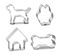4 PCS Dog Bone Cookie Cutters Set, Cute Puppy Shapes Stainless Steel Pastry Biscuit Cutter for Baking, Dogs Treat, Metal Dog Paw DIY Cutters