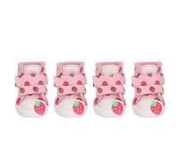 4 Pcs Dog Shoes, Comfortable No Slip Breathable Canvas Cute Strawberry Dog Boots Paws Protectors Adjustable Rain Booties for Small Teddy Bichon Pomeranian (Type 1)