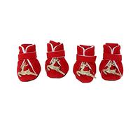 4 Pcs Dog Warm Shoes, Christmas Dog Winter Boots for Small Medium Dogs, Thicken Faux Suede Pet Protectors with Soft Lining for Snow Rain Indoor Outdoor Use (S)