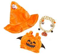 4 Pcs Doll Clothes for 17cm Plush Dolls, Clothes Set Include 1 Pumpkin Overall with Wings 1 Wizard Hat 1 Necklace for Dolls Premium Outfit, Birthday Halloween Present for Girls Kids (No Doll) Black
