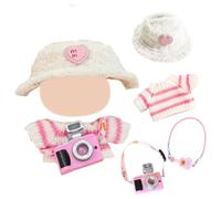 4 Pcs Dolls Clothes for 17cm Dolls, Pink Cute Plush Clothing Outfit mit 1 Jumper Clothing 1 Hat 1 Guitar 1 Camera Pendant, 6.7 Inch Plush Clothing DIY Ideal Girl's Gift