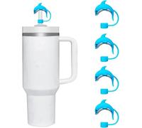 4 Pcs Dolphin Straw Cap Straw Cover for Stanley Cup, 10mm Silicone Straw Covers Cap for Stanley Cup Accessories, Cute Straw Topper for Tumblers, Straw Cap Stopper for Reusable Straws Tip Lids