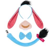 4 Pcs Donkey Costume Accessories Set for Women - Include Donkey Ears Nose Bowtie Headband & Tails with Cartoon Character Role Play Supplies, Halloween Cosplay Kits Read Book Day Dress Up