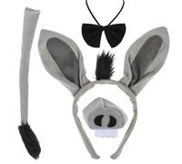 4 Pcs Donkey Costume Accessory Set - Donkey Ears Headband, Nose, Tail and Bow Tie, Animal Fancy Props Halloween Cosplay Kit Adult Halloween Party Accessories