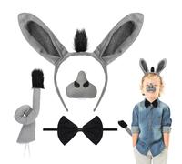 4 PCS Donkey Costume Kids Adults Set, Donkey Ears and Tail Headband Nose Bow Tie Set, Nativity Animal Costume Accessories for Halloween Carnival Nativity Christmas Theme Party World Book Day Cosplay