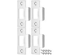 4 Pcs Door Strike Plates,Stainless Steel Door Latch,Doors Latchs Short Strike Plate,Sliver Standard Tubular Latch Replacement,for Frame Wooden House Doors with Repair Screws(70mm X 40.3mm)