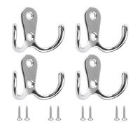 4 Pcs Double Prong Coat Hook Robe Hooks Hanging with 8 PCS Screws Chrome, Retro Silver Coat Hooks for Hanging Hat Clothes Towel Metal Retro Cloth Hanger Silver for Bedroom Bathroom Kitchen
